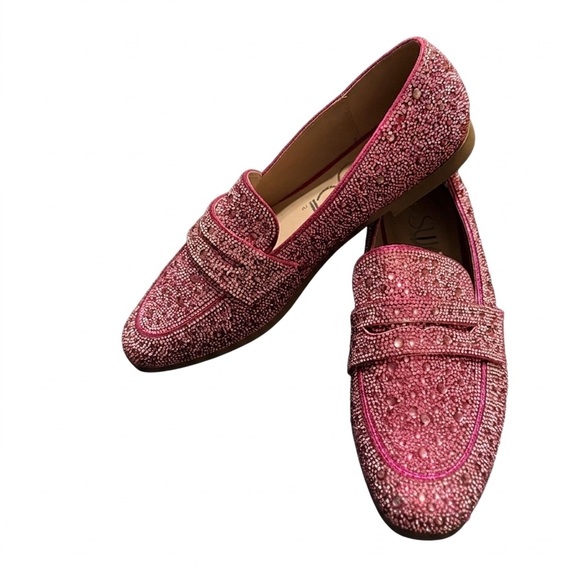 Sugar Thrillz Pink Rhinestone Loafers • Sparkly Crystal Penny Loafers • Fuchsia - Picture 3 of 5